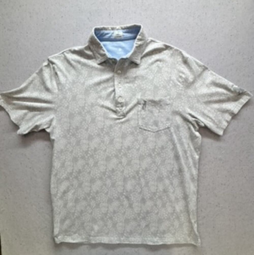 Johnnie O Prairie Dunes CC Polo Shirt Mens M Hangin Out Gray Floral Pocket Golf